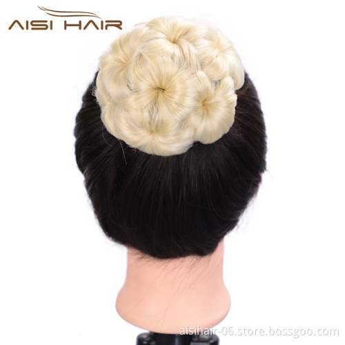 Aisi Hair 9 Flower Gold Plastic Comb Synthetic Fiber Hair Extension Curly Claw On Ponytail Chignon Bun Hairpieces For Women